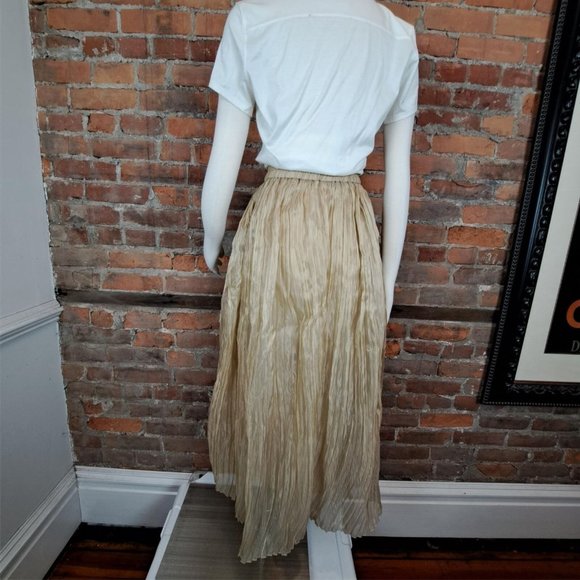 Vintage Skirt Metallic Gold Chiffon Pleated Maxi Size M - Picture 5 of 7
